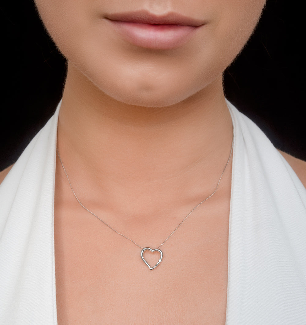 Diamond Heart Pendant Necklace 0.03ct 9K White Gold
